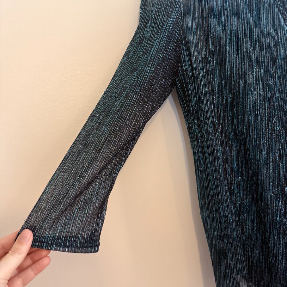 R&M Collection Teal Shimmer Sheer Overlay Top | S - Picture 8 of 13